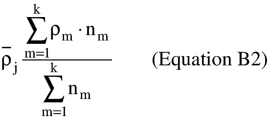 Equation for (ii) The atmospheric densities in the source data also vary as a function of the 15 atmospheric pressure levels. The actual atmospheric density associated with each pressure level varies depending on the time of year. An applicant shall estimate the mean atmospheric density over the period of months selected in accordance with subparagraph (1) of this paragraph for each of the 15 pressure levels as shown in equation B2.