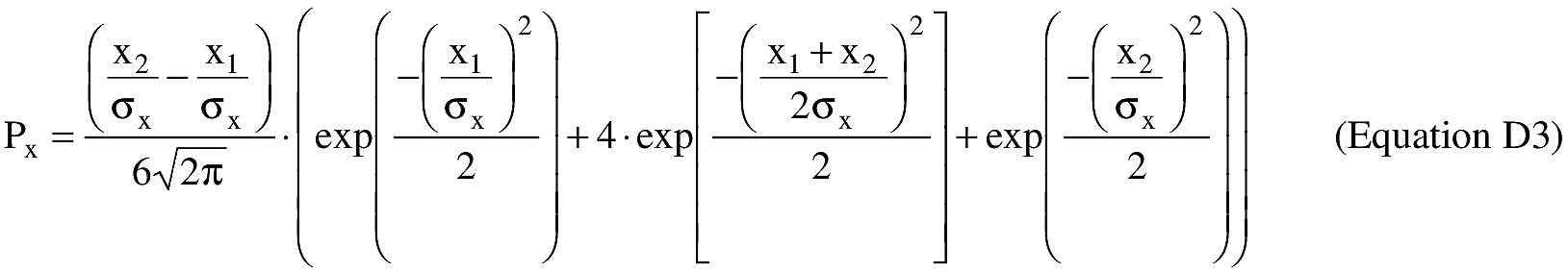 Equation for (ii) An applicant shall estimate the probability of impacting inside the X and Y sectors of each populated area within each impact dispersion area using equations D3 and D4