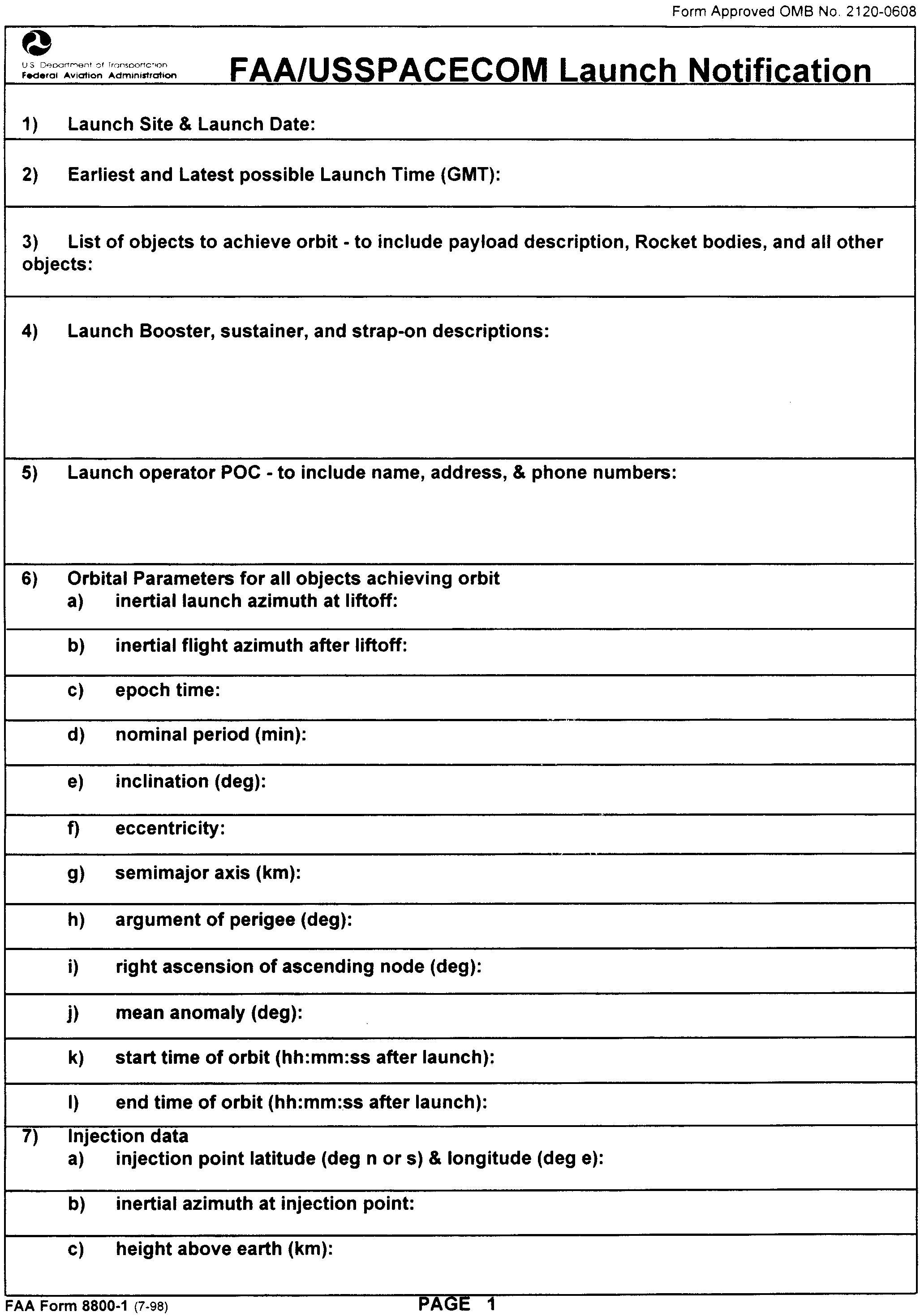 Graphic of Appendix A to Part 415—FAA/USSPACECOM Launch Notification Form